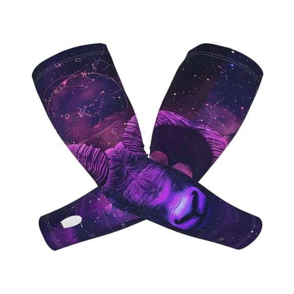 Xecao's Purple Starry Sky Antelope print Arm Sleeves offer cooling UV protection and sports compression for both men and women.