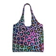 thumbnail image 1 of Xecao's Rainbow Animal Skin Canvas Tote Bag is a versatile choice for women, serving as a stylish beach bag, shopping bag,and reusable grocery bag., 1 of 5