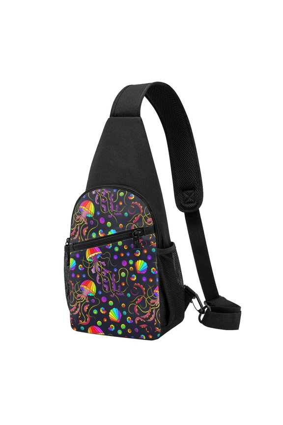 's Rainbow Jellyfishes Print Sling Bag: A Versatile Chest, Shoulder, and Crossbody Backpack for Casual Days Out, Perfect for Both Men and Women