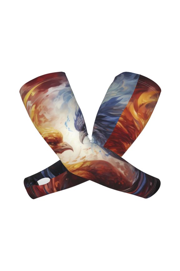 's Red And White Fire Bird print Arm Sleeves offer cooling UV protection and sports compression for both men and women.