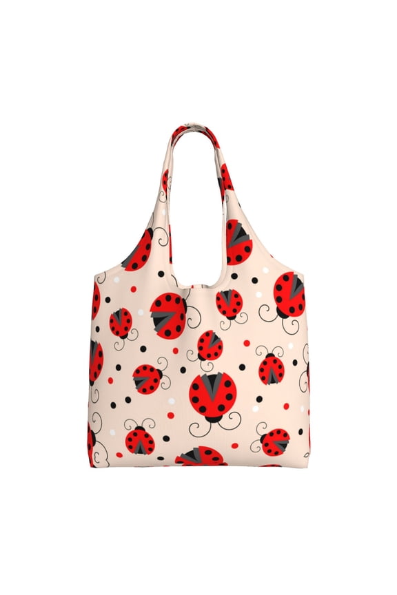 's Red Ladybug Canvas Tote Bag is a versatile choice for women, serving as a stylish beach bag, shopping bag,and reusable grocery bag.