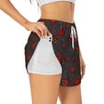 thumbnail image 1 of Xecao's Red Ladybugs On Dark Background for a double-layer running short for women, perfect for gym, tennis, and more, featuring a convenient pocket., 1 of 9