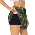 thumbnail image 1 of Xecao's Red Leaves for a double-layer running short for women, perfect for gym, tennis, and more, featuring a convenient pocket., 1 of 9