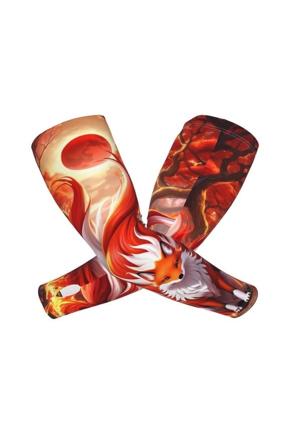 's Red Sun Flame Fox print Arm Sleeves offer cooling UV protection and sports compression for both men and women.