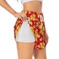 thumbnail image 1 of Xecao's Red Vintage Flowers for a double-layer running short for women, perfect for gym, tennis, and more, featuring a convenient pocket., 1 of 9