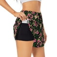 thumbnail image 1 of Xecao's Rose Flowers for a double-layer running short for women, perfect for gym, tennis, and more, featuring a convenient pocket., 1 of 9