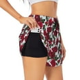 thumbnail image 1 of Xecao's Rose Flowers for a double-layer running short for women, perfect for gym, tennis, and more, featuring a convenient pocket., 1 of 9