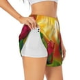 thumbnail image 1 of Xecao's Rose Psychedelic for a double-layer running short for women, perfect for gym, tennis, and more, featuring a convenient pocket., 1 of 9