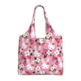 thumbnail image 1 of Xecao's Rose Rabbit Canvas Tote Bag is a versatile choice for women, serving as a stylish beach bag, shopping bag,and reusable grocery bag., 1 of 5