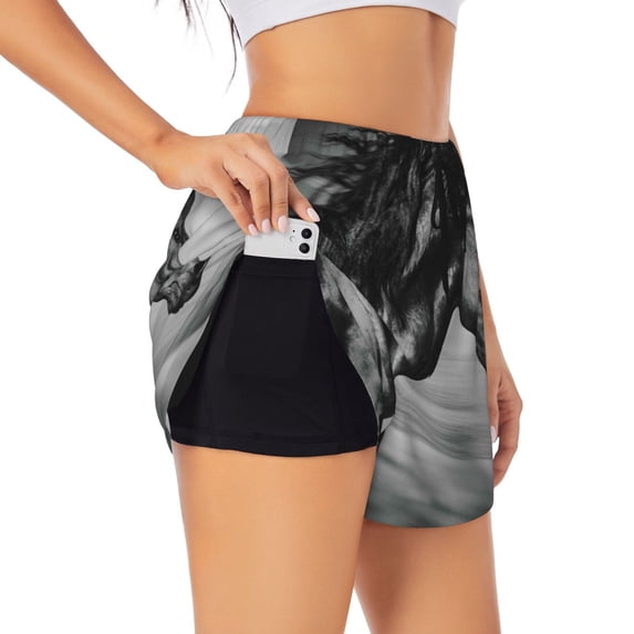 Xecao's Running Horse for a double-layer running short for women, perfect for gym, tennis, and more, featuring a convenient pocket.
