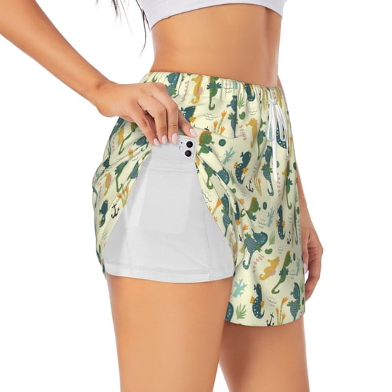 Xecao's Seahorse for a double-layer running short for women, perfect for gym, tennis, and more, featuring a convenient pocket.