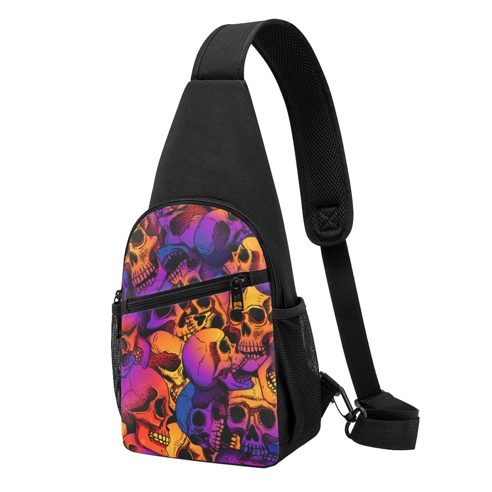 Xecao's Skull Print Sling Bag: A Versatile Chest, Shoulder, and Crossbody Backpack for Casual Days Out, Perfect for Both Men and Women