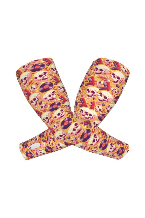 's Skull rock record print Arm Sleeves offer cooling UV protection and sports compression for both men and women.