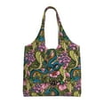 thumbnail image 1 of Xecao's Snake And Flower Canvas Tote Bag is a versatile choice for women, serving as a stylish beach bag, shopping bag,and reusable grocery bag., 1 of 5