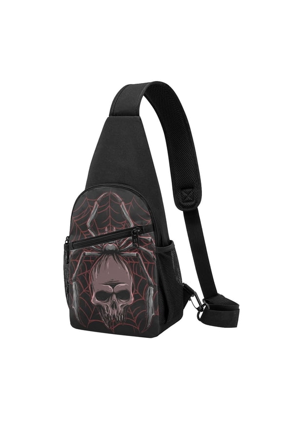 's Spider with Skull Print Sling Bag: A Versatile Chest, Shoulder, and Crossbody Backpack for Casual Days Out, Perfect for Both Men and Women