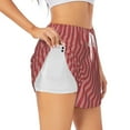 thumbnail image 1 of Xecao's Stripes Red White for a double-layer running short for women, perfect for gym, tennis, and more, featuring a convenient pocket., 1 of 9