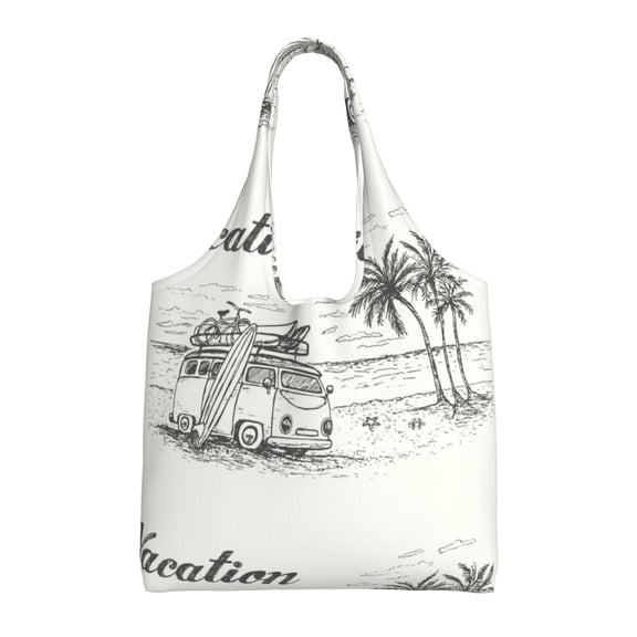 Xecao's Summer Vacation Scene With Camping Van Canvas Tote Bag is a versatile choice for women, serving as a stylish beach bag, shopping bag,and reusable grocery bag.