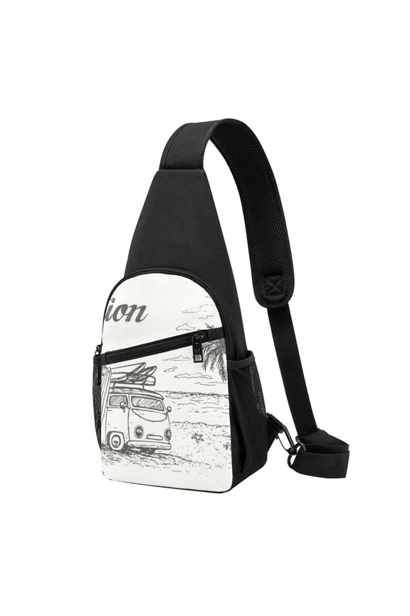 's Summer Vacation Scene With Camping Van Print Sling Bag: A Versatile Chest, Shoulder, and Crossbody Backpack for Casual Days Out, Perfect for Both Men and Women