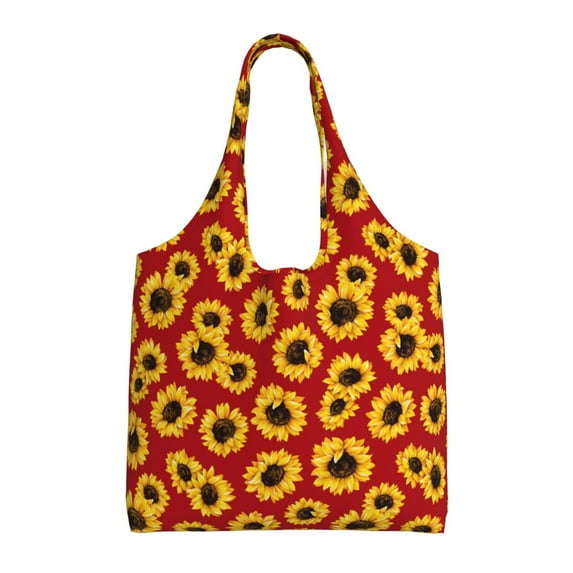 Xecao's Sunflowers On Red Canvas Tote Bag is a versatile choice for women, serving as a stylish beach bag, shopping bag,and reusable grocery bag.