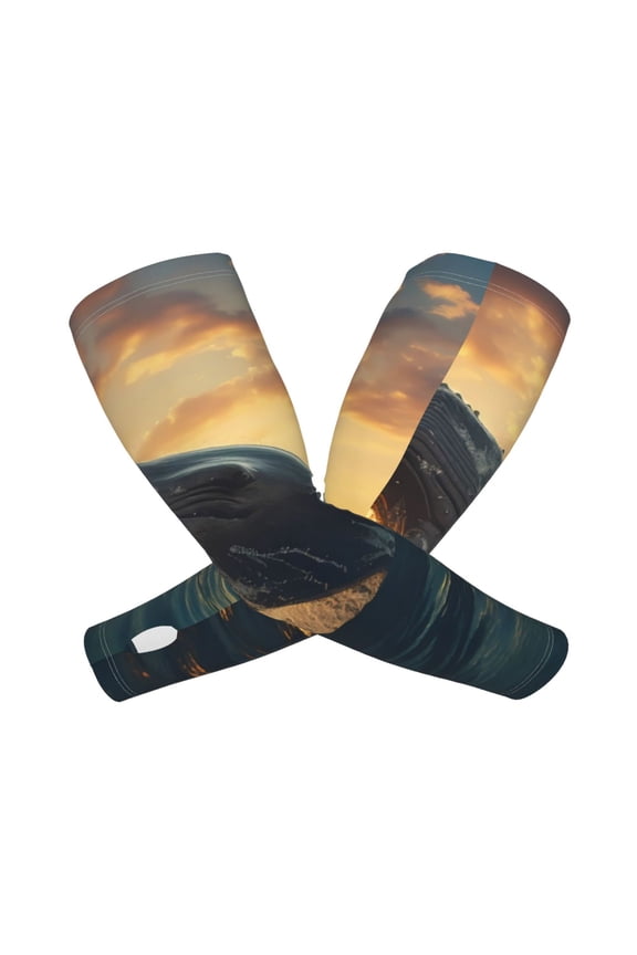 's Sunset Ocean Whale print Arm Sleeves offer cooling UV protection and sports compression for both men and women.