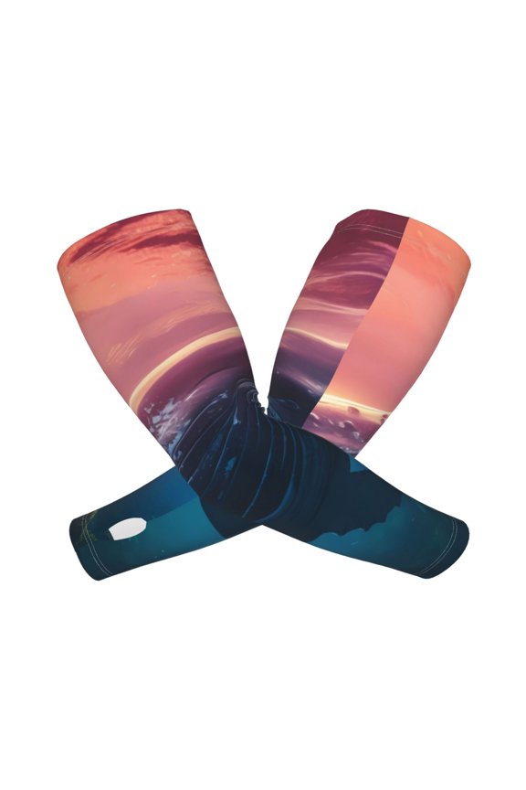 's Sunshine Ocean Whale print Arm Sleeves offer cooling UV protection and sports compression for both men and women.