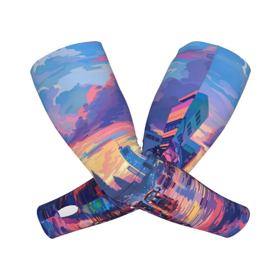 Xecao's Taxi Colorful Town print Arm Sleeves offer cooling UV protection and sports compression for both men and women.