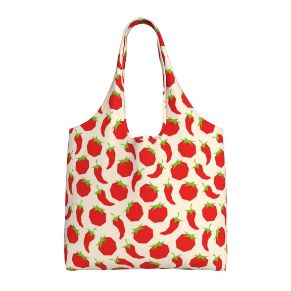 Xecao's Tomatoes And Chili Canvas Tote Bag is a versatile choice for women, serving as a stylish beach bag, shopping bag,and reusable grocery bag.