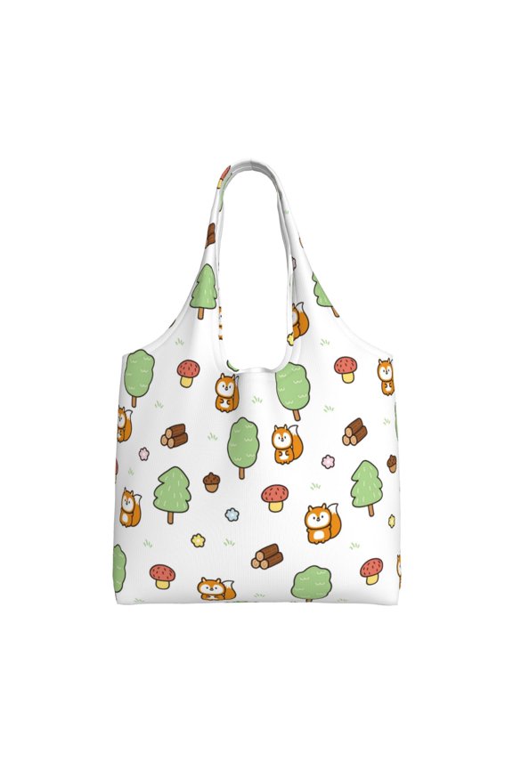 's Tree Squirrel Canvas Tote Bag is a versatile choice for women, serving as a stylish beach bag, shopping bag,and reusable grocery bag.
