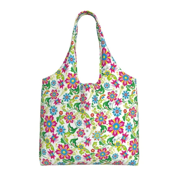 Xecao's Vector Mexican Otomi Style Bright Canvas Tote Bag is a versatile choice for women, serving as a stylish beach bag, shopping bag,and reusable grocery bag.