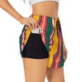 thumbnail image 1 of Xecao's Vertical Stripes for a double-layer running short for women, perfect for gym, tennis, and more, featuring a convenient pocket., 1 of 9