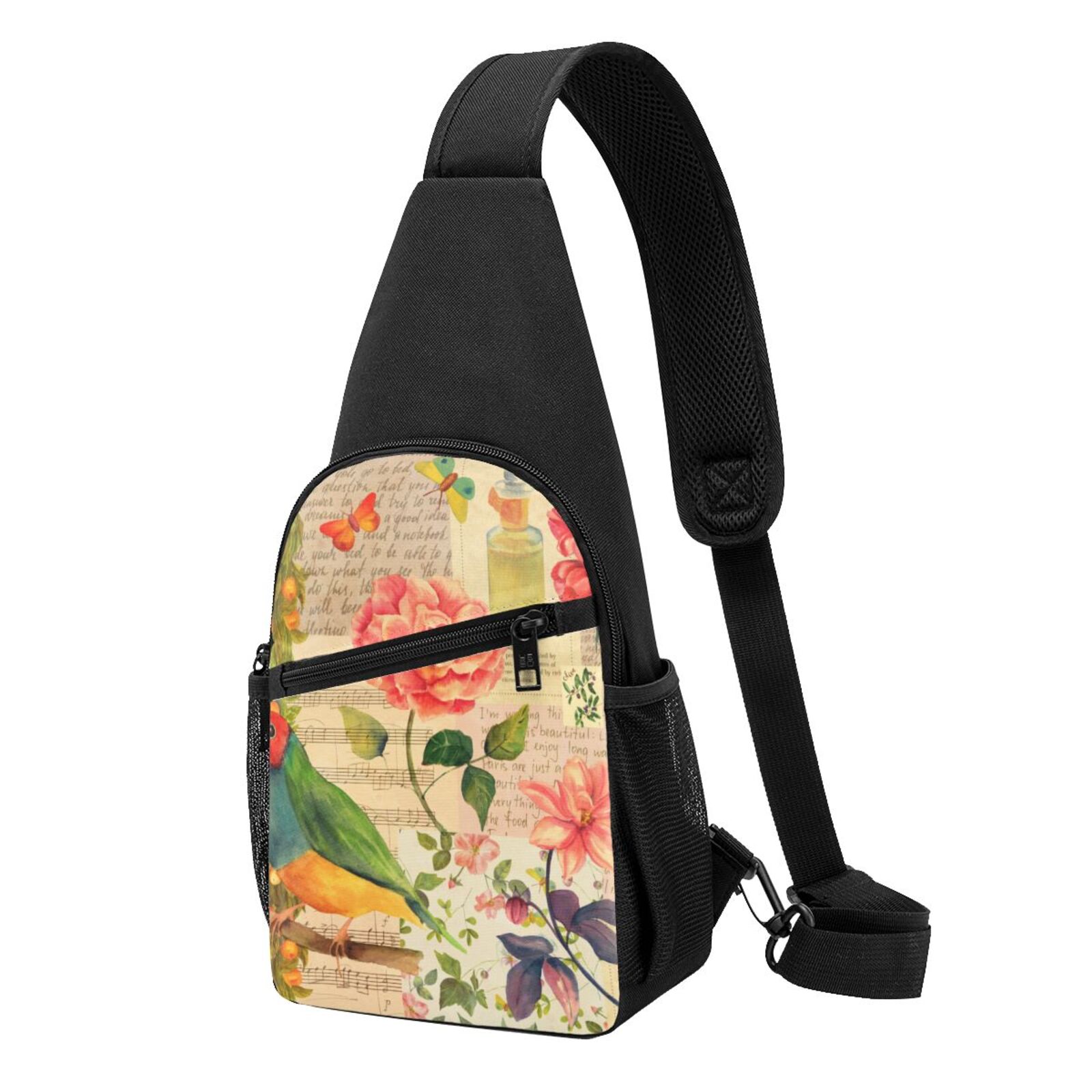 Xecao's Vintage Bird Print Sling Bag: A Versatile Chest, Shoulder, and Crossbody Backpack for Casual Days Out, Perfect for Both Men and Women