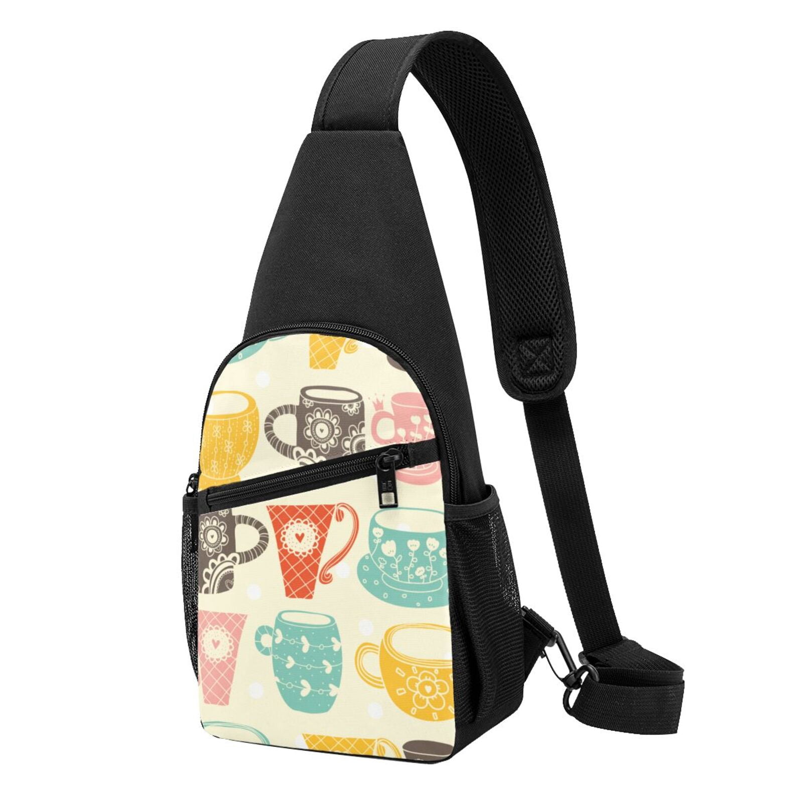 Xecao's Vintage Cup Print Sling Bag: A Versatile Chest, Shoulder, and Crossbody Backpack for Casual Days Out, Perfect for Both Men and Women