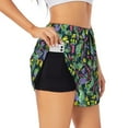 thumbnail image 1 of Xecao's Watercolor Cactuses for a double-layer running short for women, perfect for gym, tennis, and more, featuring a convenient pocket., 1 of 9