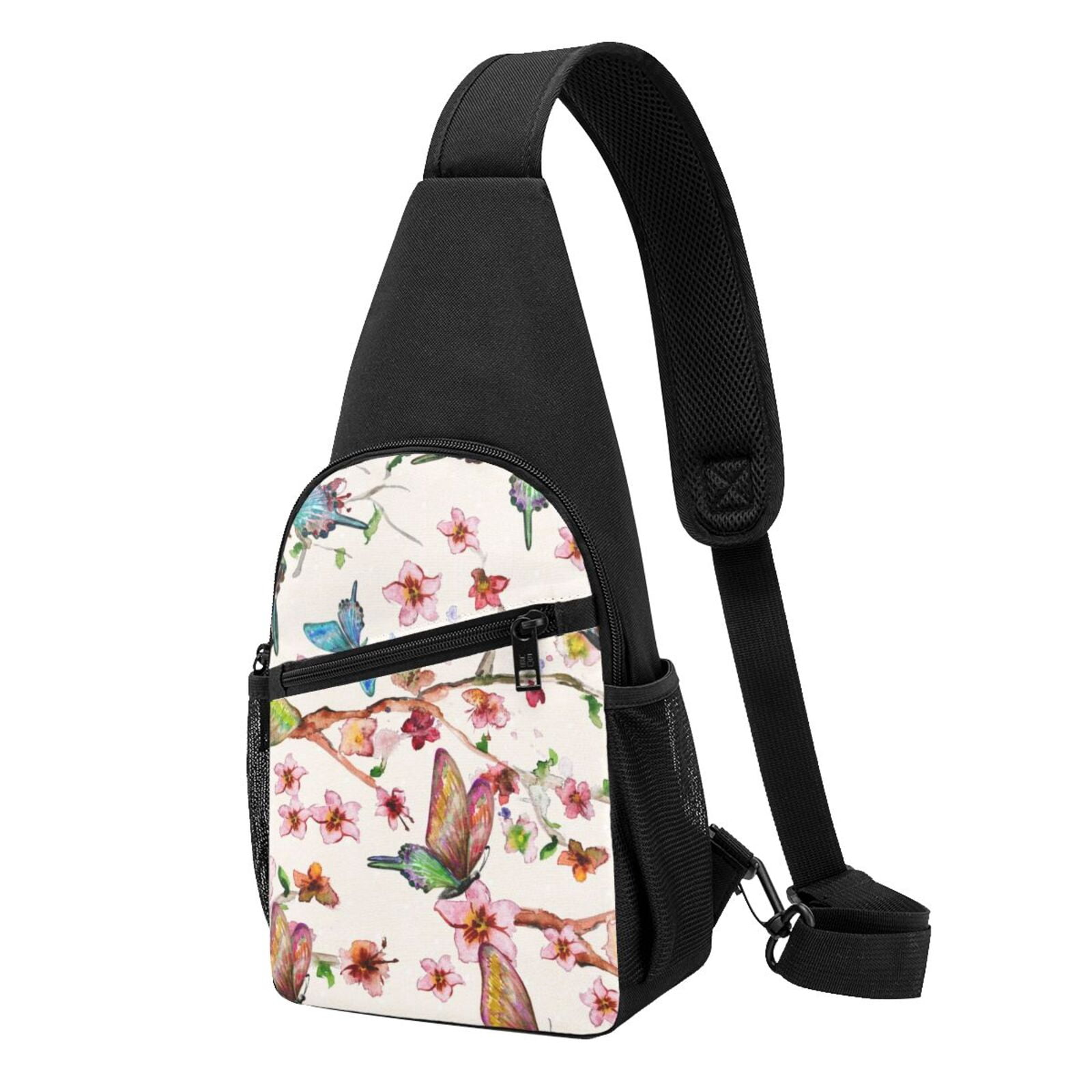 Xecao's Watercolor Floral With Butterflies Print Sling Bag: A Versatile Chest, Shoulder, and Crossbody Backpack for Casual Days Out, Perfect for Both Men and Women