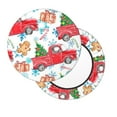 thumbnail image 1 of Xecao's Watercolor Red Truck And Fir Tree Print Stool Covers offer stylish, washable protection for PU round bar stools, perfect for home or commercial use., 1 of 7