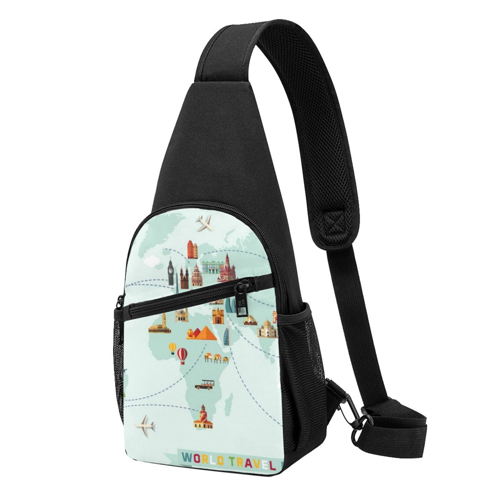 Xecao's World Travel Map Print Sling Bag: A Versatile Chest, Shoulder, and Crossbody Backpack for Casual Days Out, Perfect for Both Men and Women