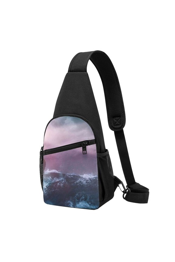 's lighthouse Waves Torrential Rain Print Sling Bag: A Versatile Chest, Shoulder, and Crossbody Backpack for Casual Days Out, Perfect for Both Men and Women