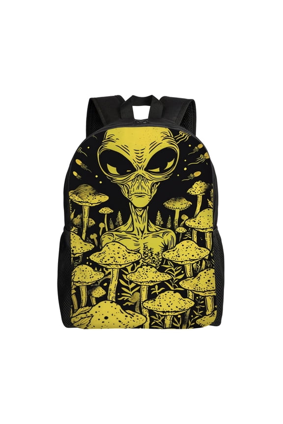 saucerman Mushroom Forest Print School Backpack with Laptop Compartment Small Travel Laptop Backpack for Women Men Waterproof College Backpack Simple School Bag