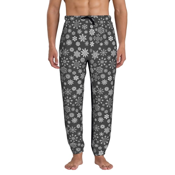 Xecao simple white Snowflake Print Active Tech Joggers for Men, Mens Sweatpants Lounge Pants with Pockets-3X-Large