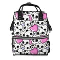 thumbnail image 1 of Xecao skull with hearts Print Large Capacity Nappy Bag Is a Multi-Functional Waterproof Travel Backpack, Perfect as a Nursing Bag or Mummy Backpack for Women, 1 of 6