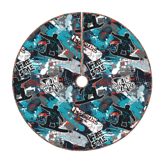 Xecao snow board colorful Pattern Christmas Tree Skirt Holiday Part Decorations for Christmas Tree, Farmhouse Christmas Decor Xmas Holiday Home Party Decorations-30"