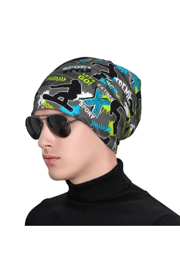 sport sonw board Print Beanie Knitted Hat for Men Women, Winter Fashion Knit Cuffed Caps Unisex