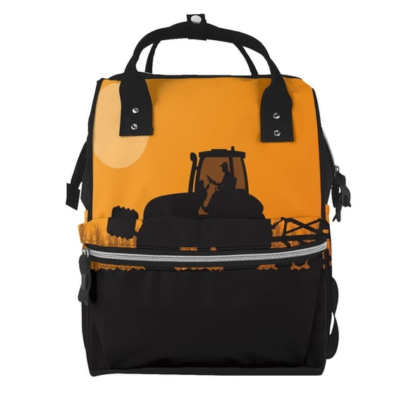 Xecao tractor cultivating the land Print Large Capacity Nappy Bag Is a Multi-Functional Waterproof Travel Backpack, Perfect as a Nursing Bag or Mummy Backpack for Women