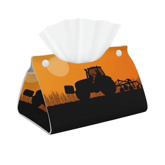 Xecao tractor cultivating the land Print Tissue Box Cover,Modern PVC Leather Square Tissue Box Holder for Creative Decorative