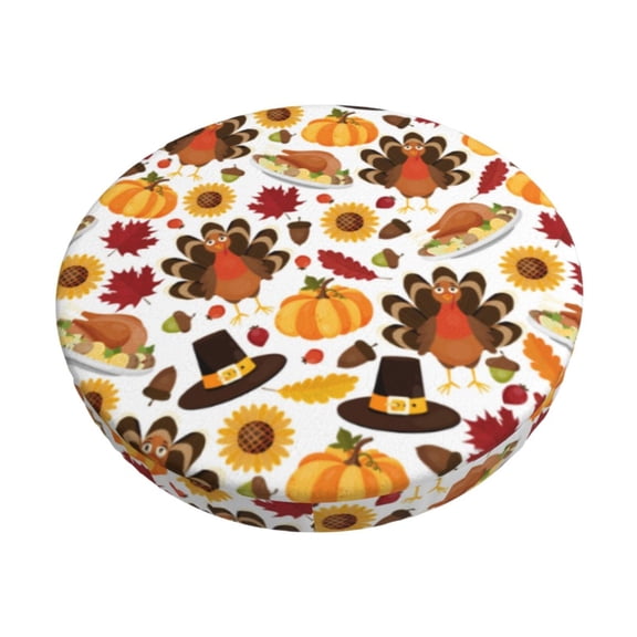 Xecao turkey hat Pumpkin Print Stool Covers Offer Stylish, Washable Protection for PU Round Bar Stools, Perfect for Home or Commercial Use.-14 inch