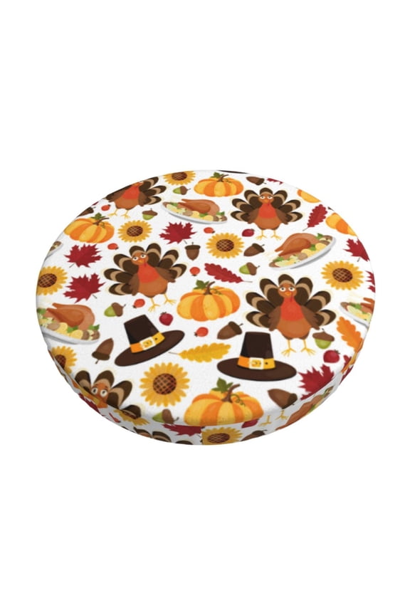 turkey hat Pumpkin Print Stool Covers Offer Stylish, Washable Protection for PU Round Bar Stools, Perfect for Home or Commercial Use.-14 inch