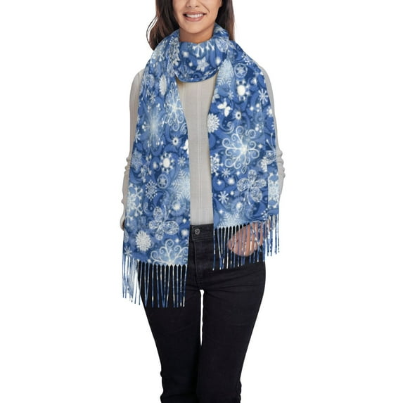 Xecao whiet Snowflake blue background Pattern Womens Winter Scarf Fall Scarf Oversized Large Scarf for Women Warm Shawl Wrap