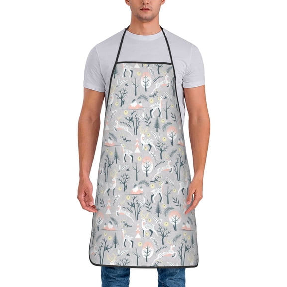 Xecao white Moose winter tree Print Funny BBQ Chef Aprons for Men Women,Adjustable Kitchen Cooking Aprons with Pocket Waterproof Oil Proof No Pilling Fading