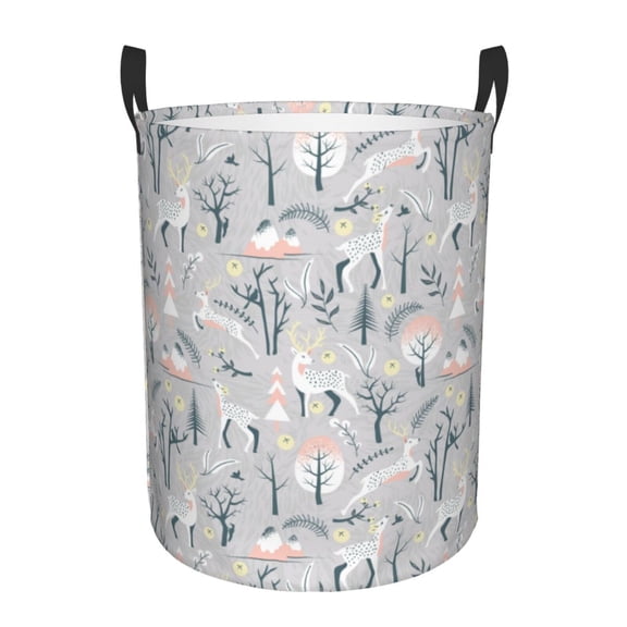 Xecao white Moose winter tree Print Laundry Basket,Laundry Hamper Designed for Storage Dirty Clothes Hamper,Collapsible Laundry Baskets-Small