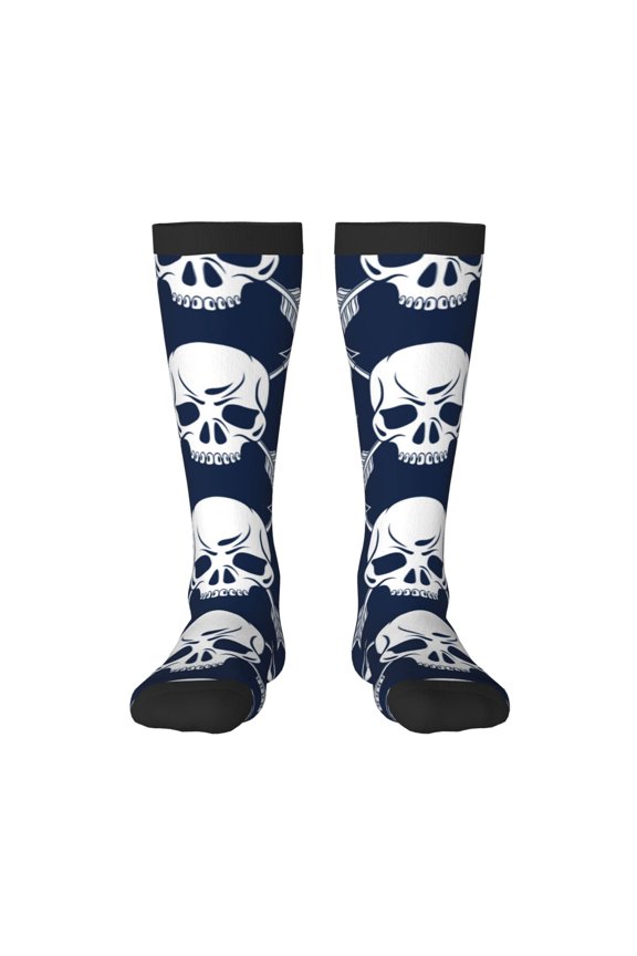 white arrow Skull print thigh-high socks, crafted for both men and women with a stretchy, high-opaque design perfect for daily wear